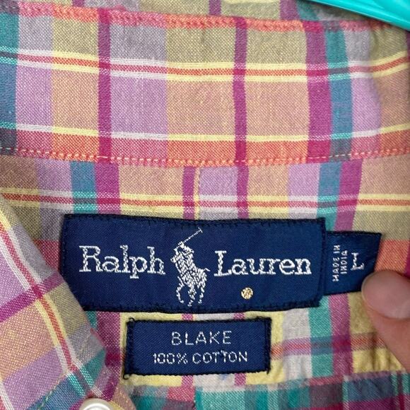VTG Ralph Lauren Blake Button Shirt Men's Large Preppy Plaid Causal Classic - Picture 5 of 8